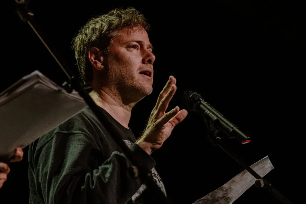 Milo Rau at the openingof Bitef; Photo: Tanja Drobnjak