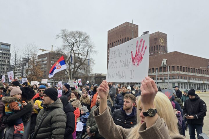 Skup podrške demonstracijama u Nišu, Oslo; Foto: Aleksandra Tanasković